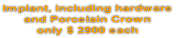 Implant, including hardware
and Porcelain Crown
only $ 2900 each